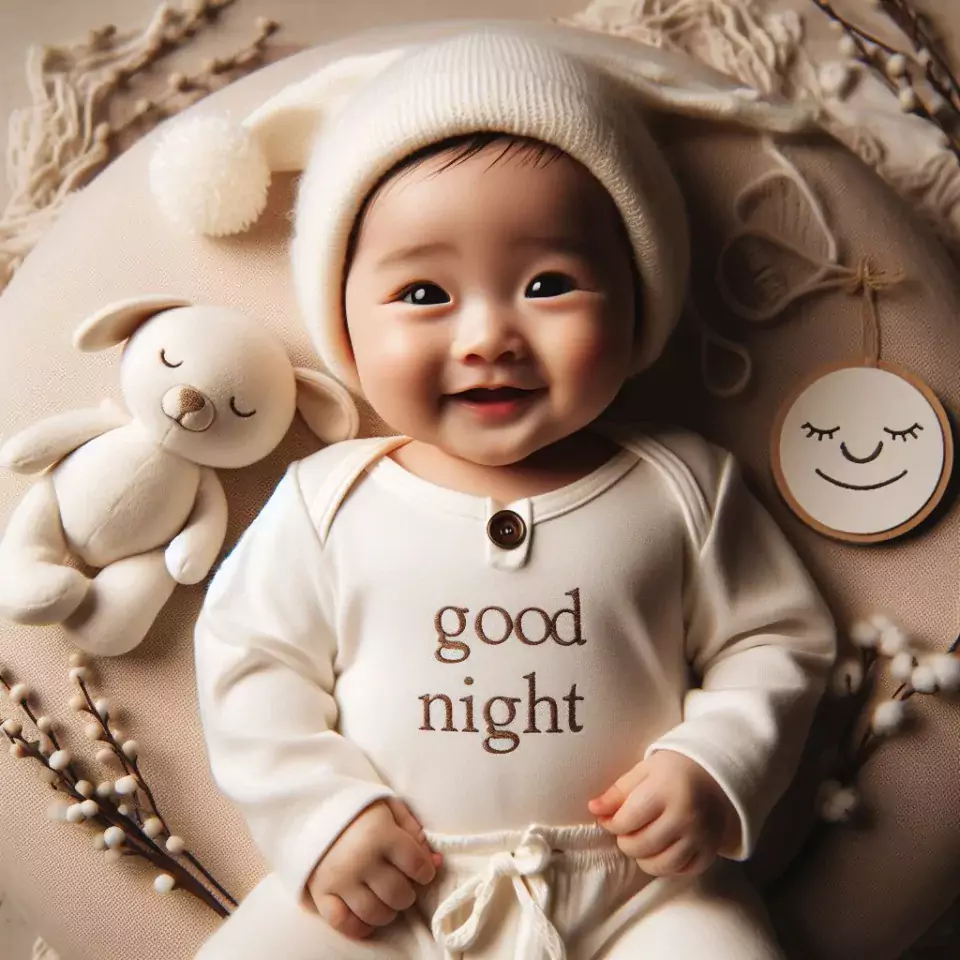 Good-night-images-quotes-with-white-dress-baby-girl-is-smling-good-vibes-with-teddy-960x960 60+ Good Night Images Quotes Free Download