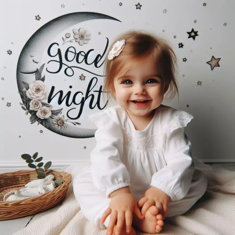 Good-night-images-quotes-with-white-dress-baby-girl-smling-good-vibes-960x960 60+ Good Night Images Quotes Free Download