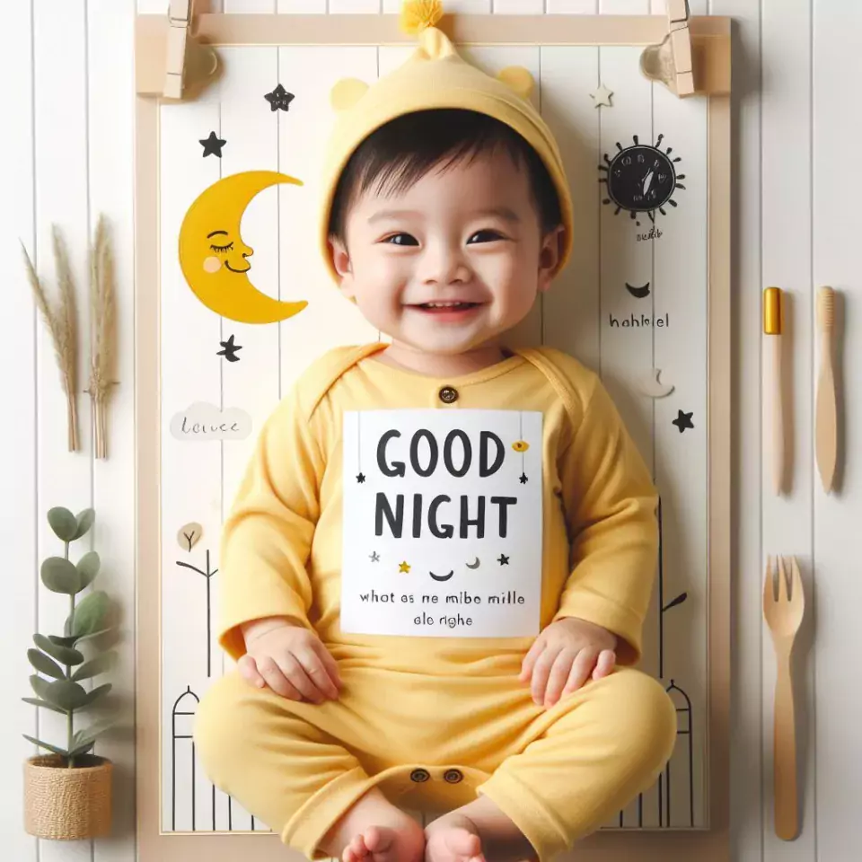 Good night images quotes with yellow dress baby girl is smling good vibes beautiful background