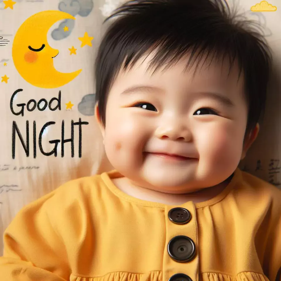 Good night images quotes with yellow shirts baby girl is smling good vibes