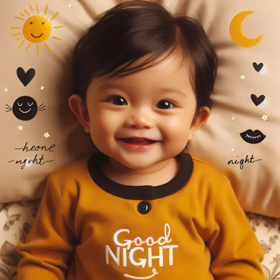 Good-night-images-quotes-with-yellow-t-shirt-baby-girl-is-smling-good-vibes-960x960 60+ Good Night Images Quotes Free Download