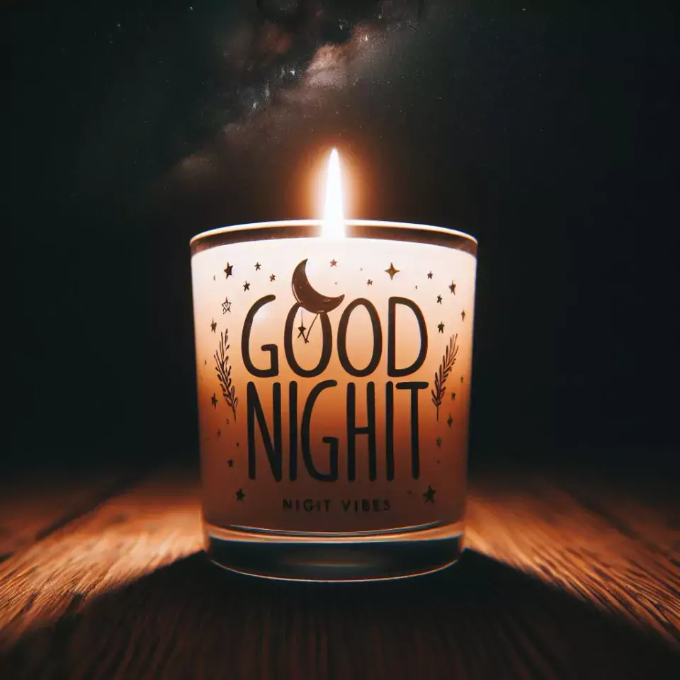 Good night images with candle in glass