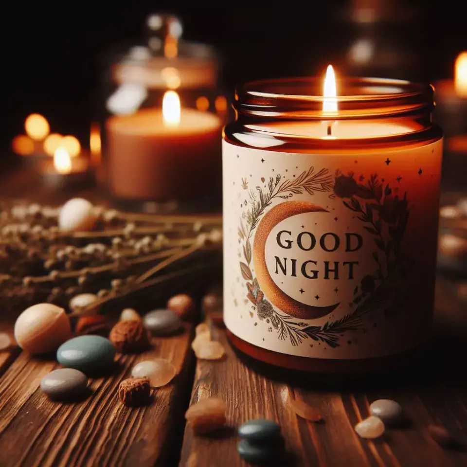 Good night images with candle in glass with star