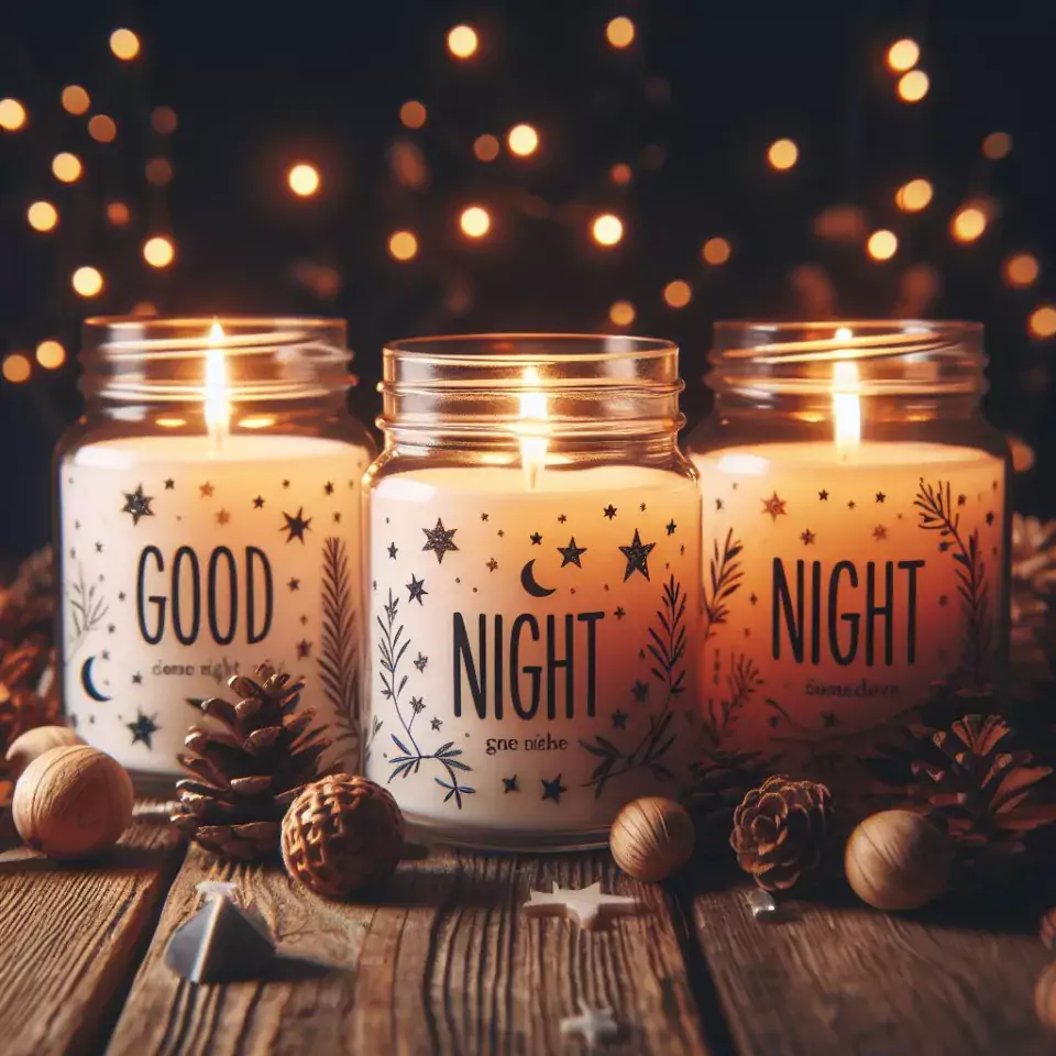 Good night images with candles in glass with star