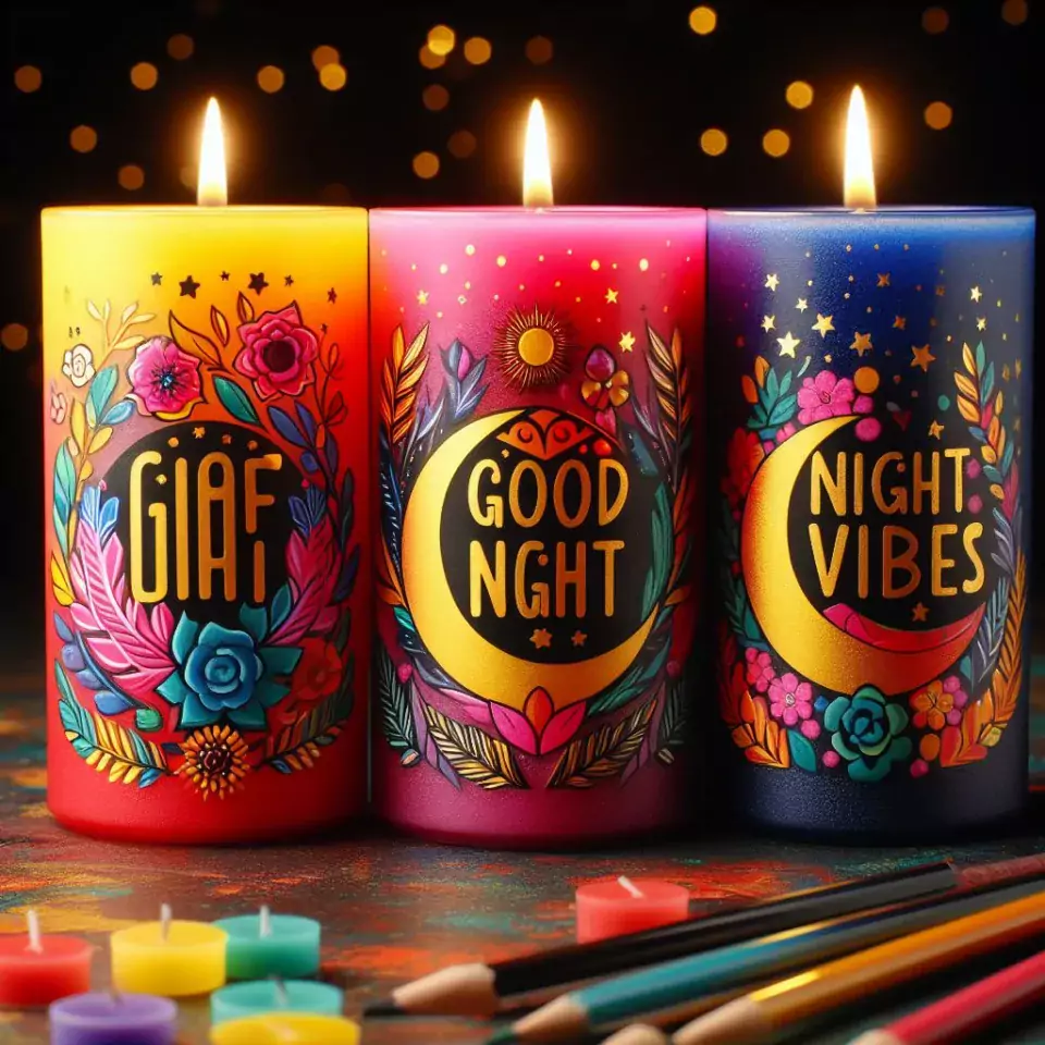 Good night images with colourful candle in glass with star