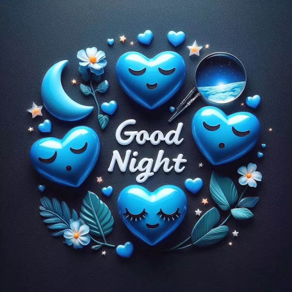 Good night images with emoji bold blue background with cloud