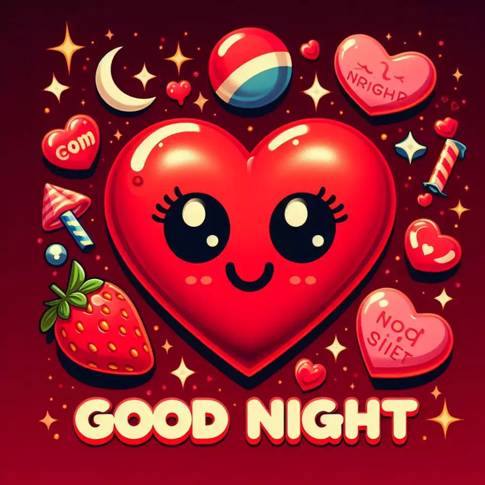 Good night images with emoji dark red background with cloud