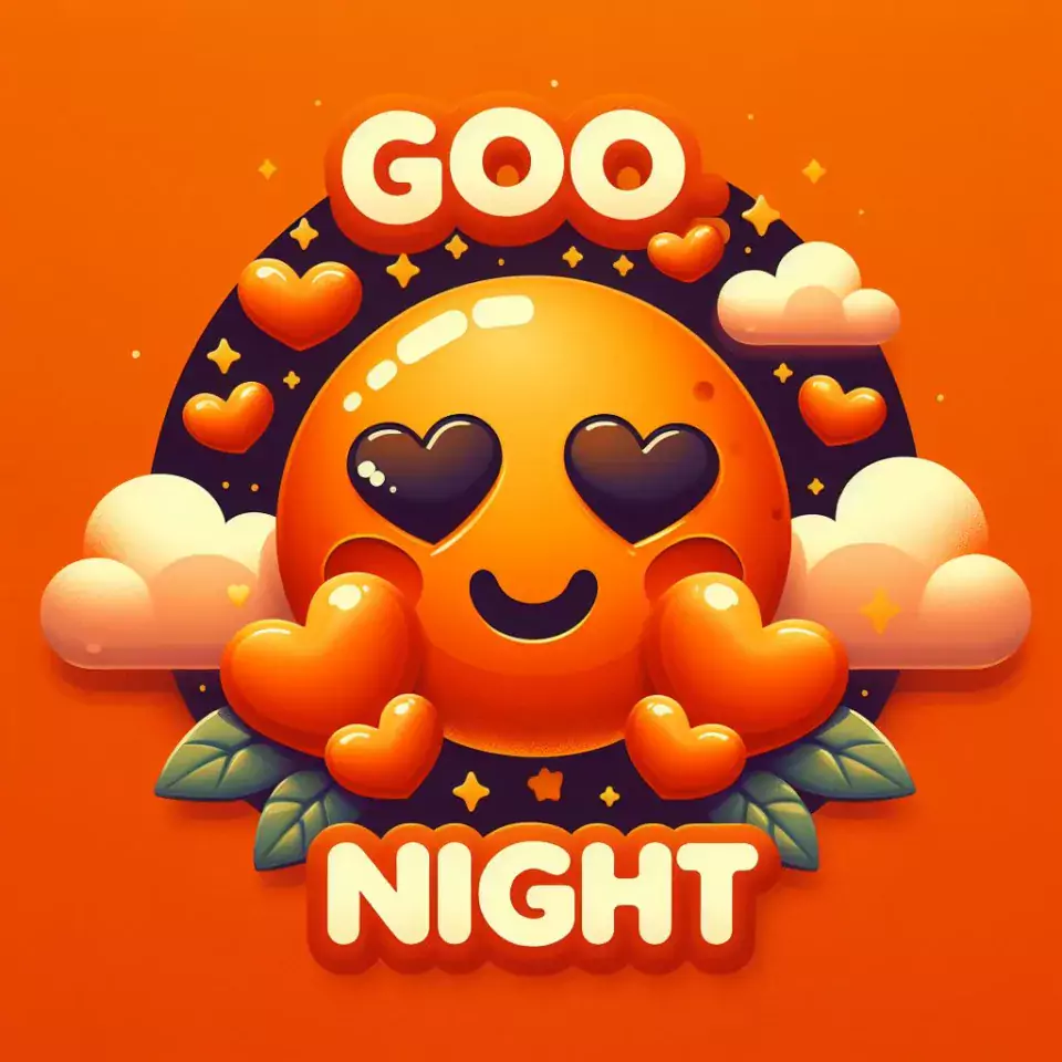 Good night images with emoji orange background with cloud