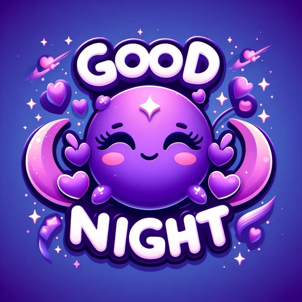 Good night images with emoji purple background with cloud