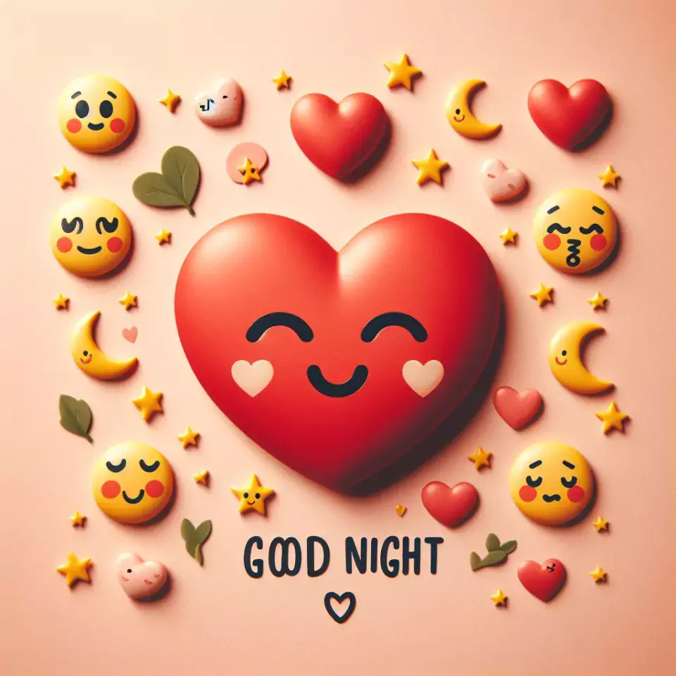 Good night images with emoji red background with cloud