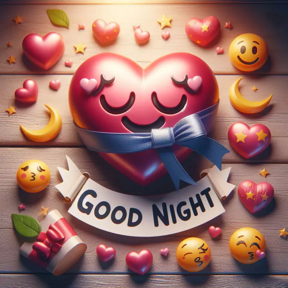 Good night images with emoji red heart background with cloud