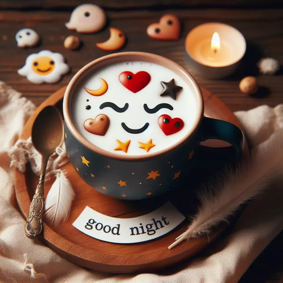 Good night images with emoji tea cup background with cloud