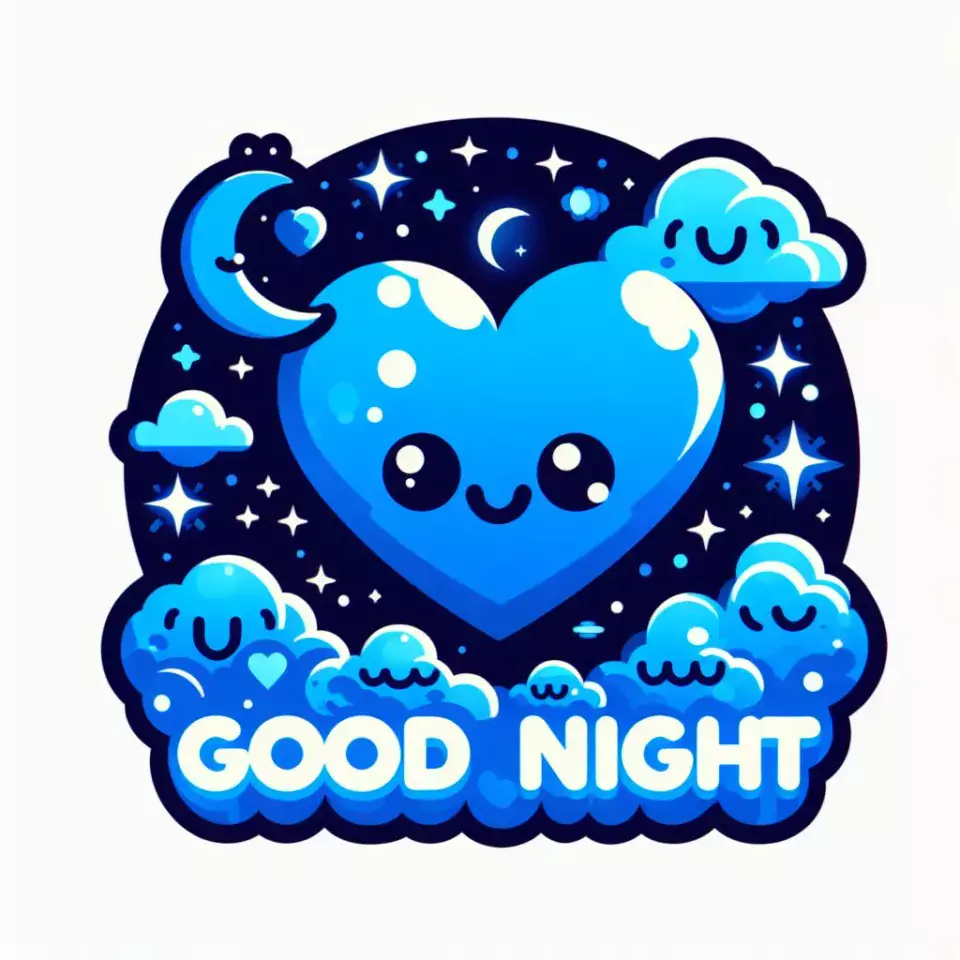 Good night images with heart emoji white background with cloud