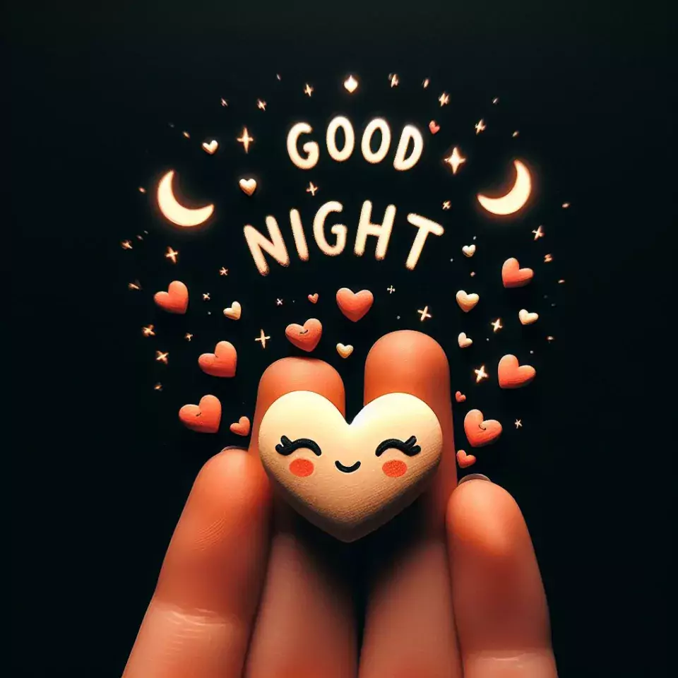 Good night images with heart in the hand emoji orange background with cloud