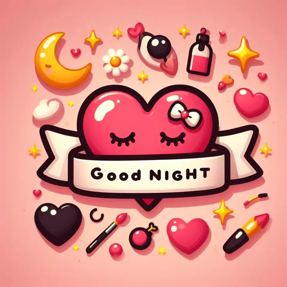 Good night images with heart in the middle emoji orange background with cloud