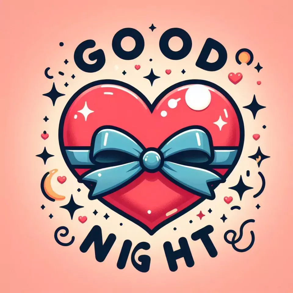 Good night images with heart with ribbon emoji orange background with cloud