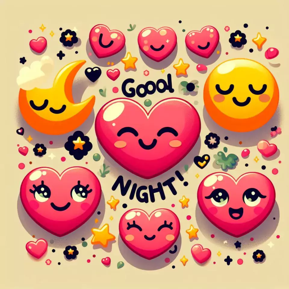 Good night images with hearts emoji orange background with cloud