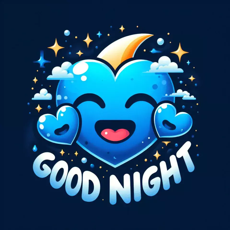 Good night images with middle emoji blue background with cloud