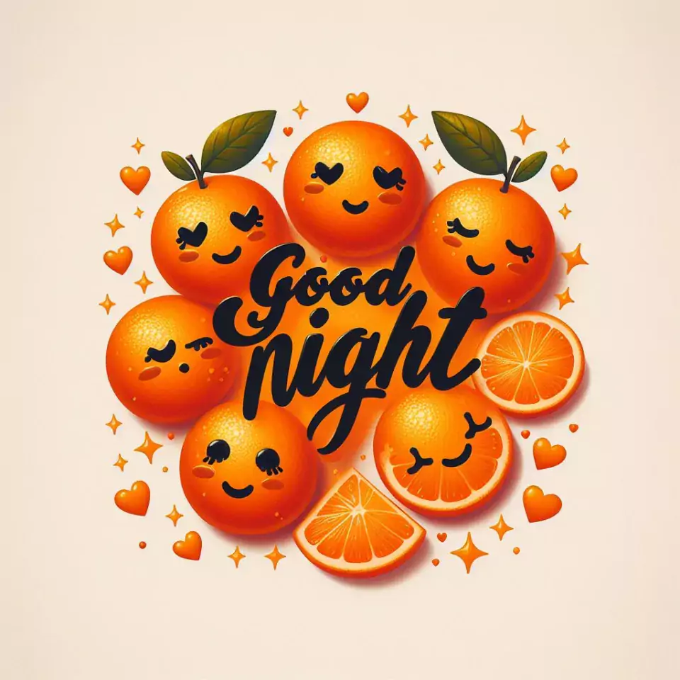 Good night images with middle emoji orange background with cloud