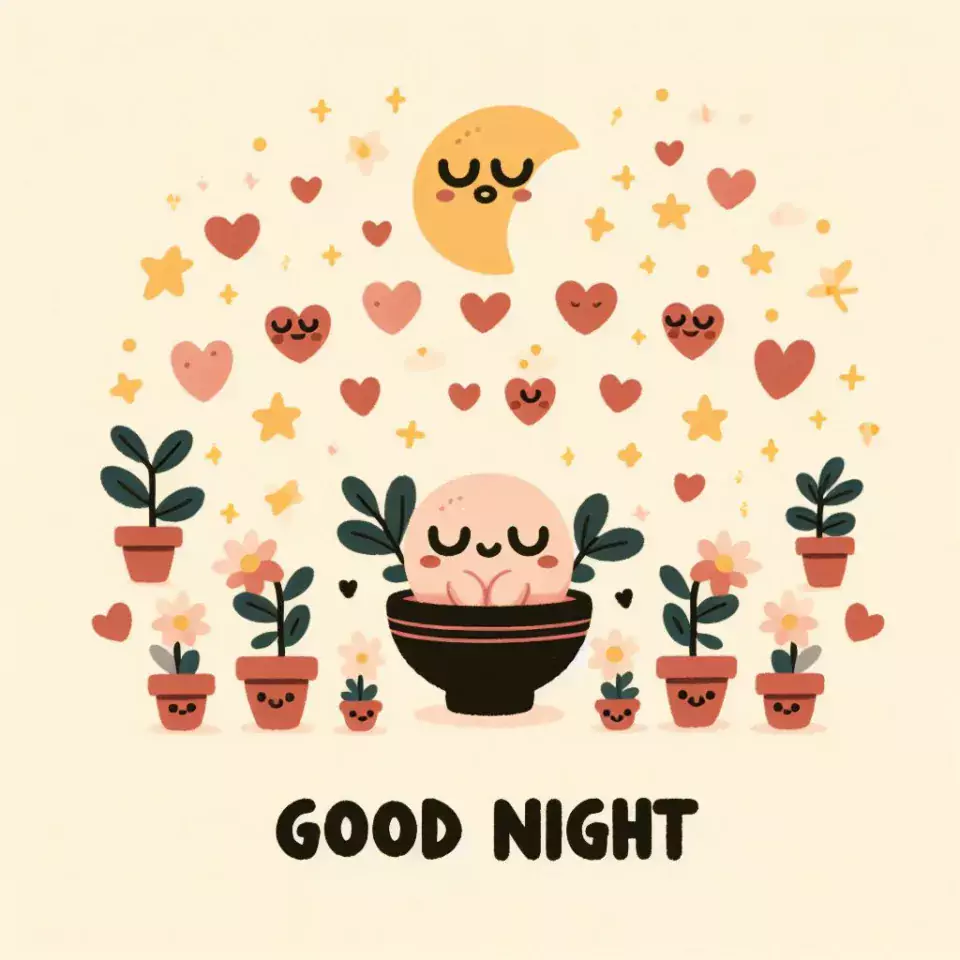 Good night images with night rice ball emoji orange background with cloud