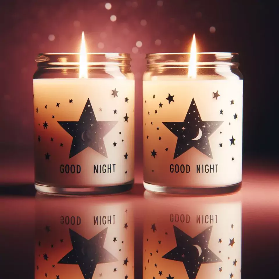 Good night images with pairs candle in glass with star