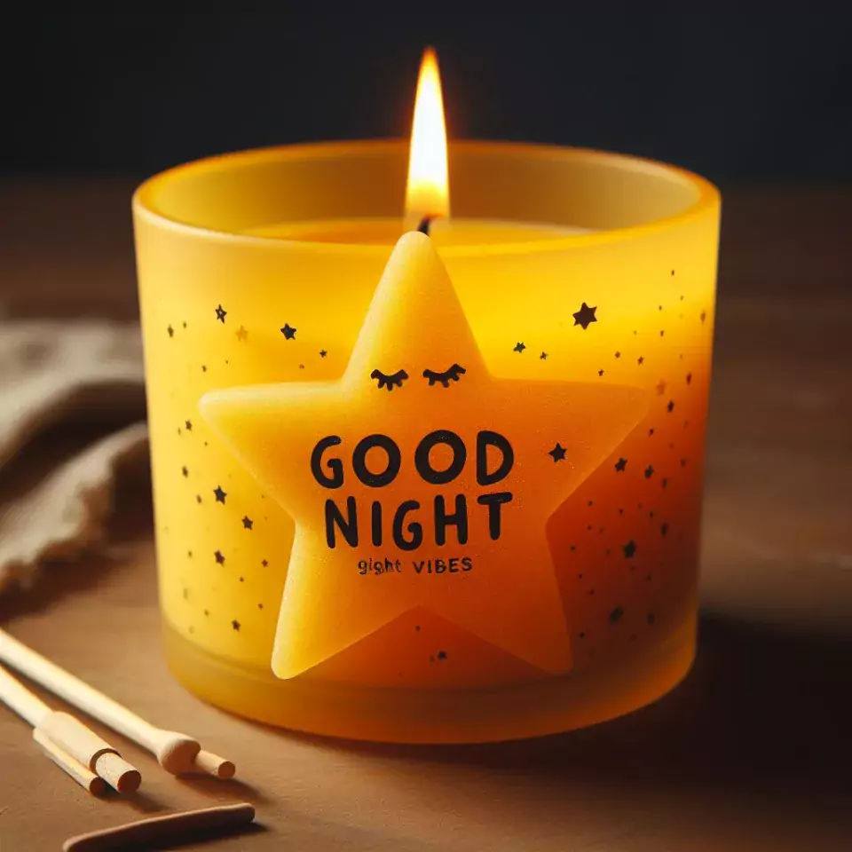 Good night images with red candle in glass in the star