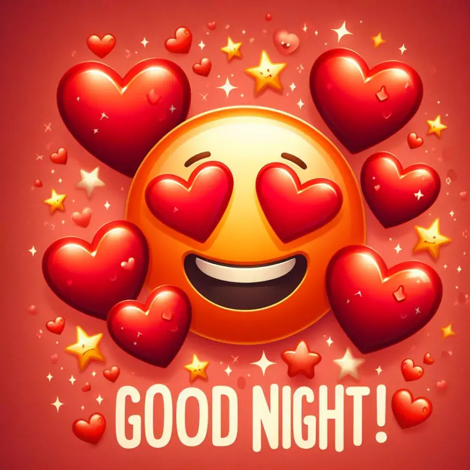 Good night images with red simling emoji orange background with cloud