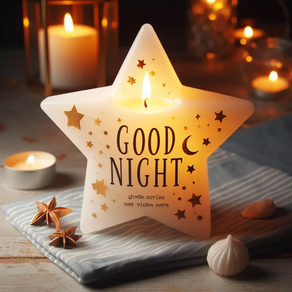 Good night images with star candle in glass