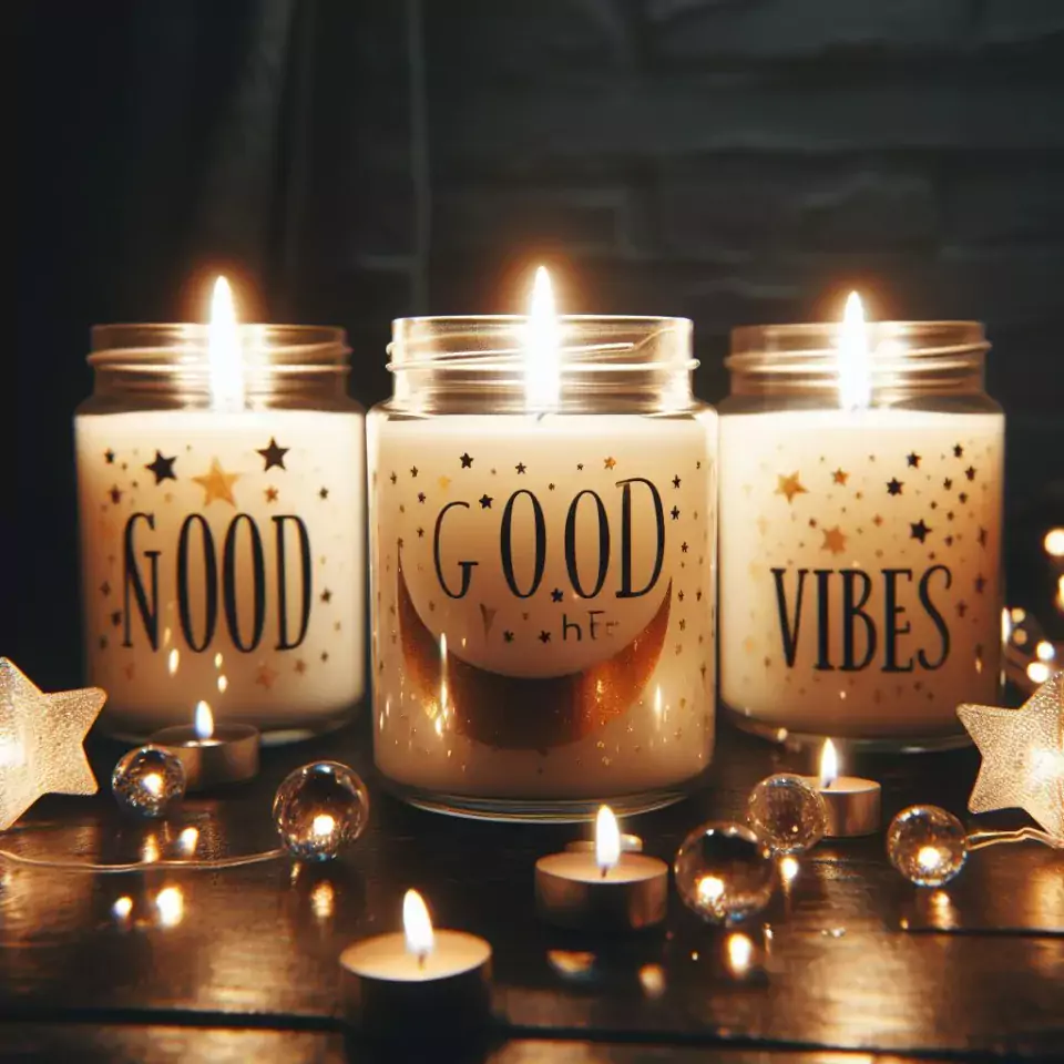 Good night images with three candles in glass with star