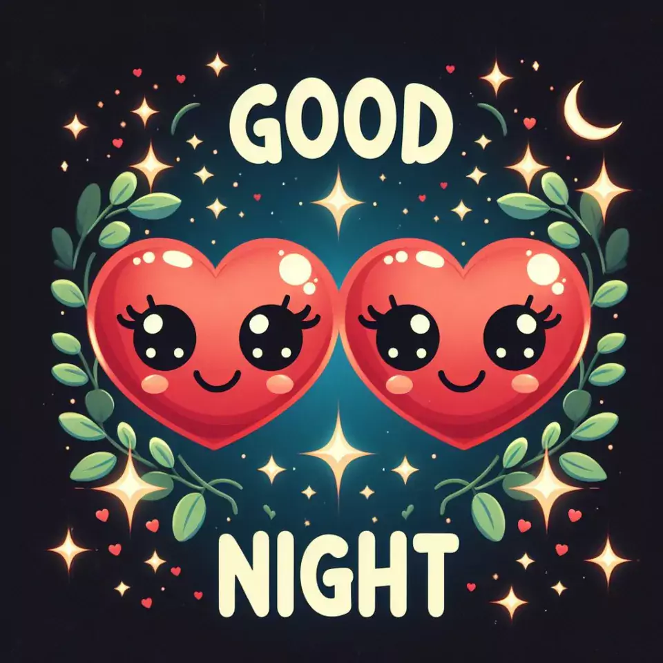 Good night images with two heart emoji dark background with cloud