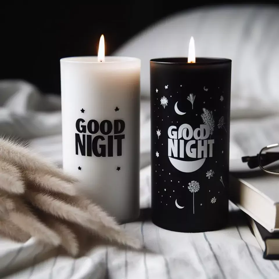 Good night images with white and black candles in glass beautiful background