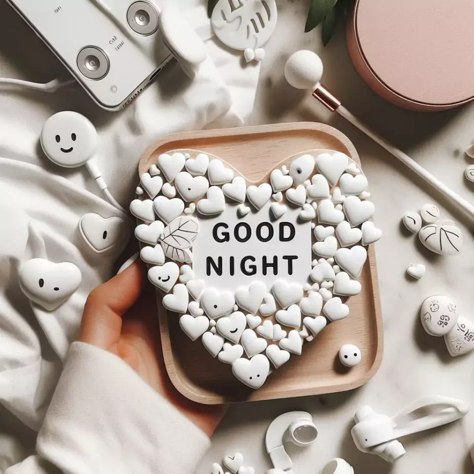 Good night images with white hearts emoji orange background with cloud