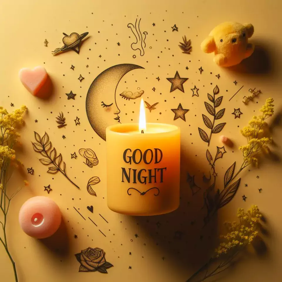 Good night images with yellow candle in glass beautifull background