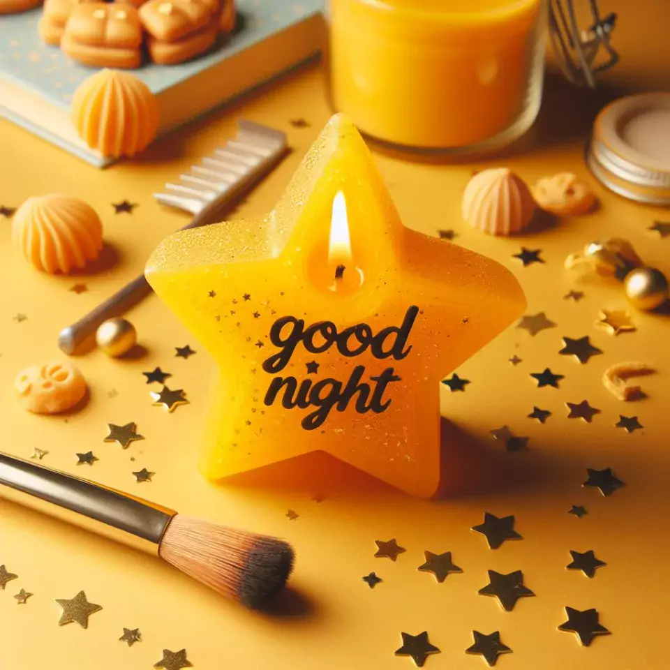 Good night images with yellow star candle with beautiful background