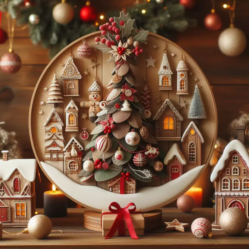 HD merry christmas images with santa bells beautiful background with snow candy and candles dears in the images ()