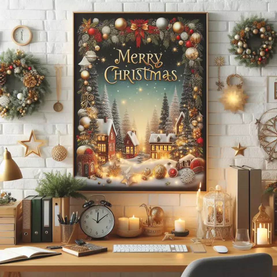 HD merry christmas images with santa bells beautiful background with snow candy and candles dears in the images ()