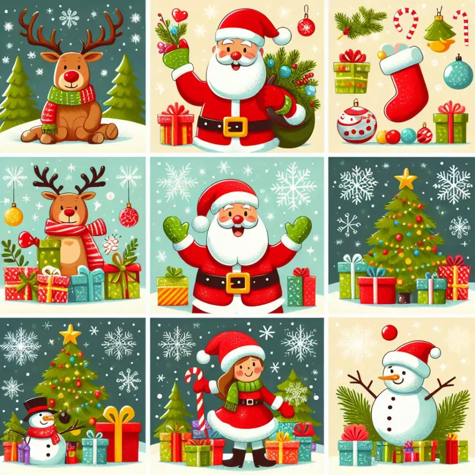 HD merry christmas images with santa bells beautiful background with snow candy and candles dears in the images ()