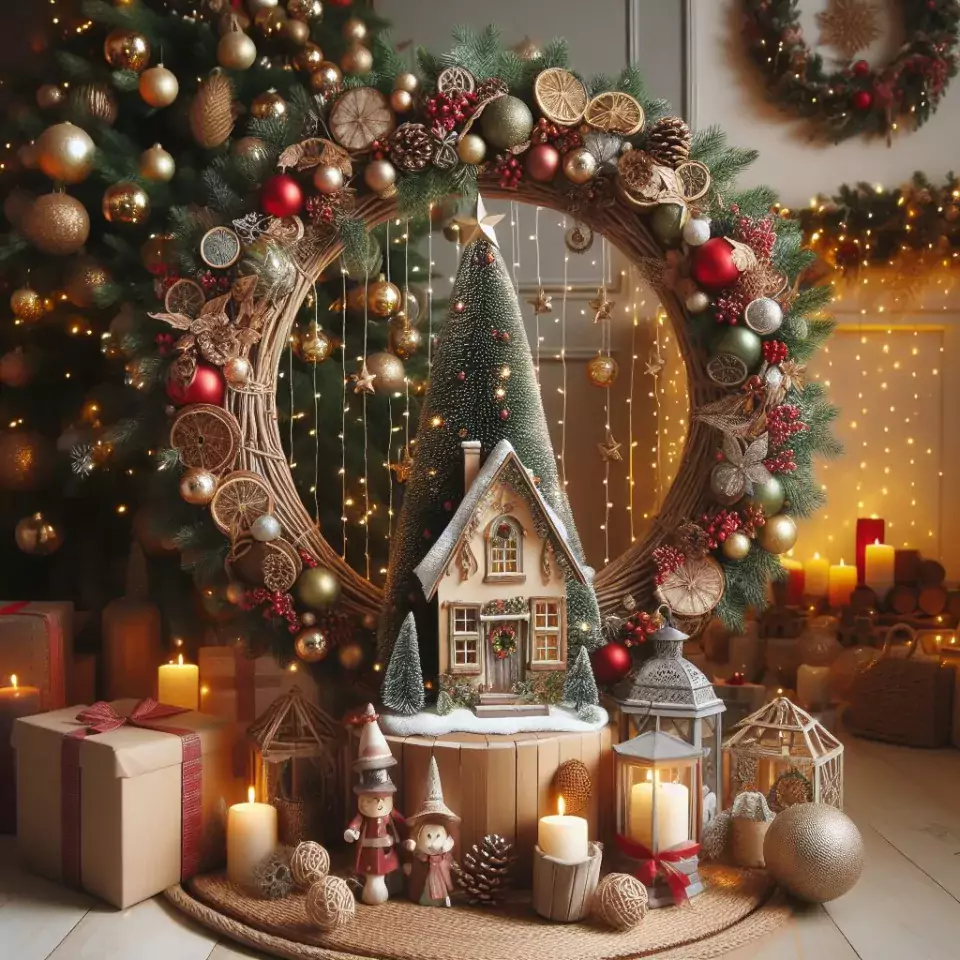 HD merry christmas images with santa bells beautiful background with snow candy and candles dears in the images ()