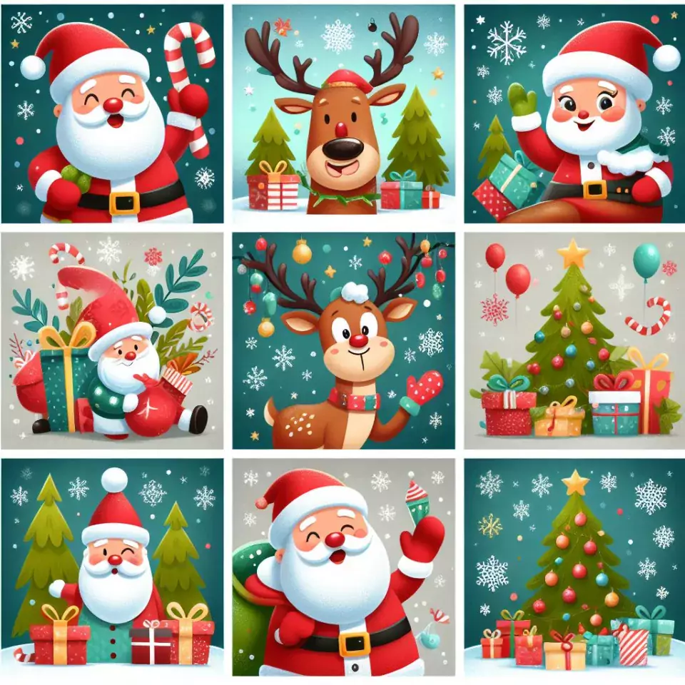 HD merry christmas images with santa bells beautiful background with snow candy and candles dears in the images ()