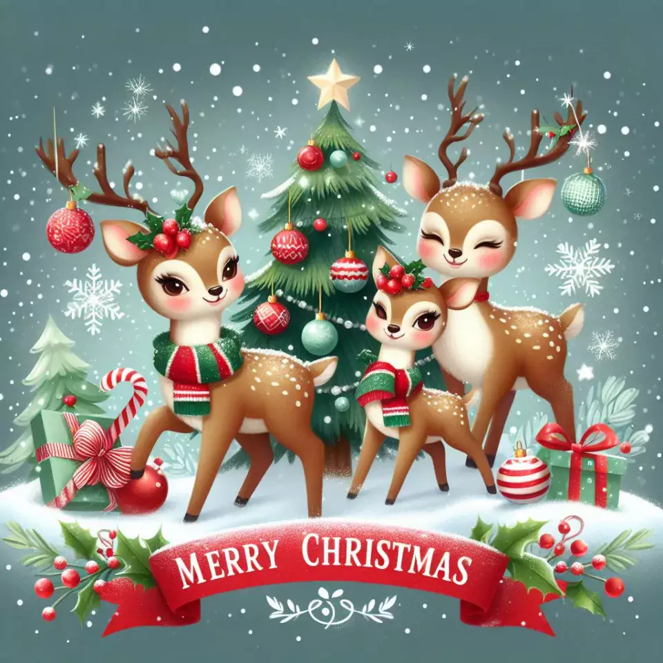 HD merry christmas images with santa bells beautiful background with snow candy and candles dears in the images ()