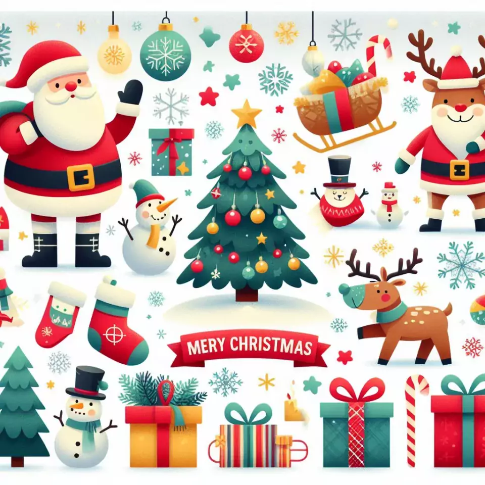 HD merry christmas images with santa bells beautiful background with snow candy and candles dears in the images ()