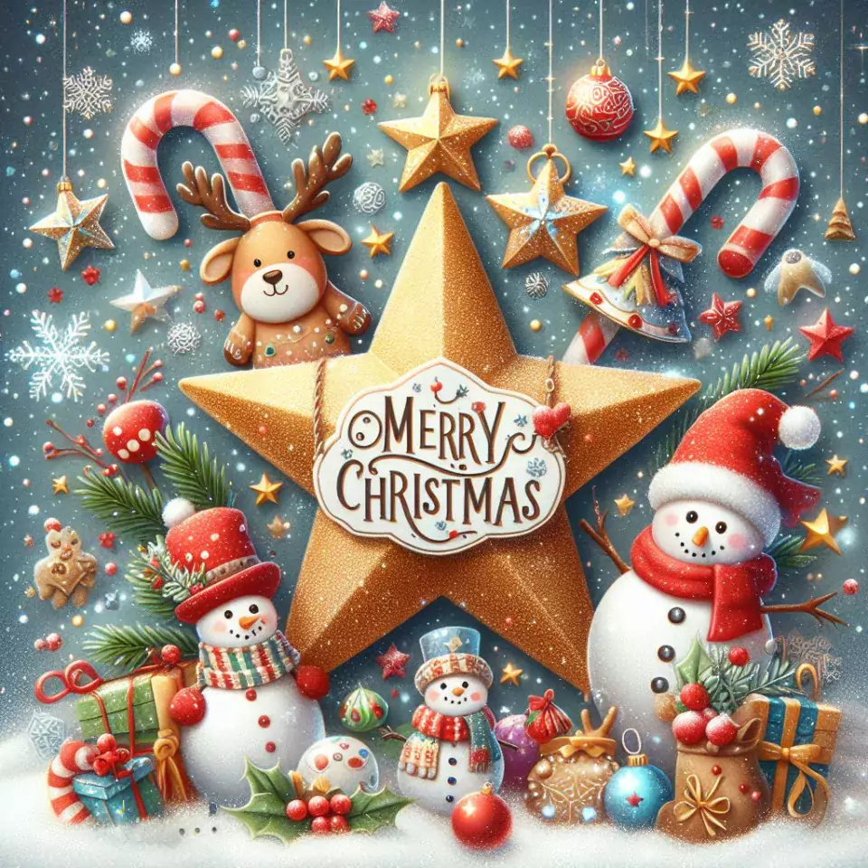 HD merry christmas images with santa bells beautiful background with snow candy and candles dears in the images ()