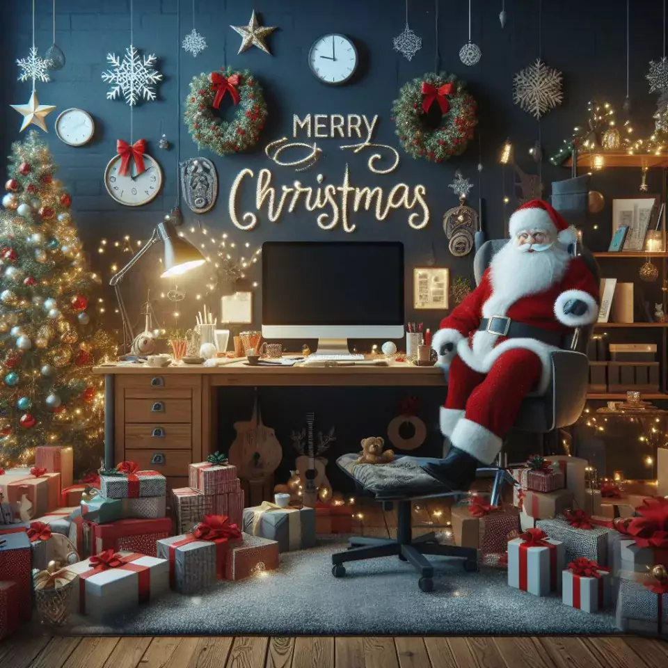 HD merry christmas images with santa bells beautiful background with snow candy and candles dears in the images ()