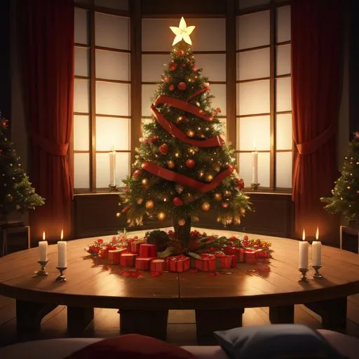 christmas trees with amzing lights star on the top merry christmas with gift boxes ()