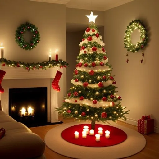 christmas trees with amzing lights star on the top merry christmas with gift boxes ()