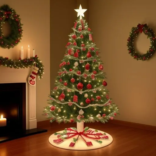 christmas trees with amzing lights star on the top merry christmas with gift boxes ()