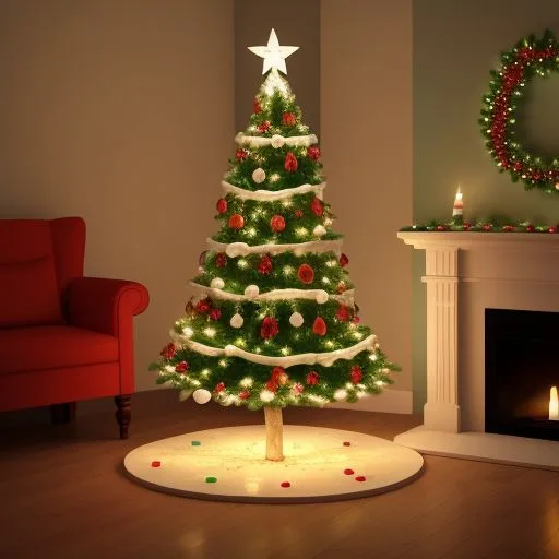 christmas trees with amzing lights star on the top merry christmas with gift boxes ()