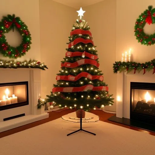 christmas trees with amzing lights star on the top merry christmas with gift boxes ()