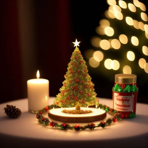 christmas trees with amzing lights star on the top merry christmas with gift boxes ()