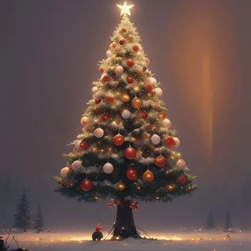 christmas trees with amzing lights star on the top merry christmas with gift boxes ()